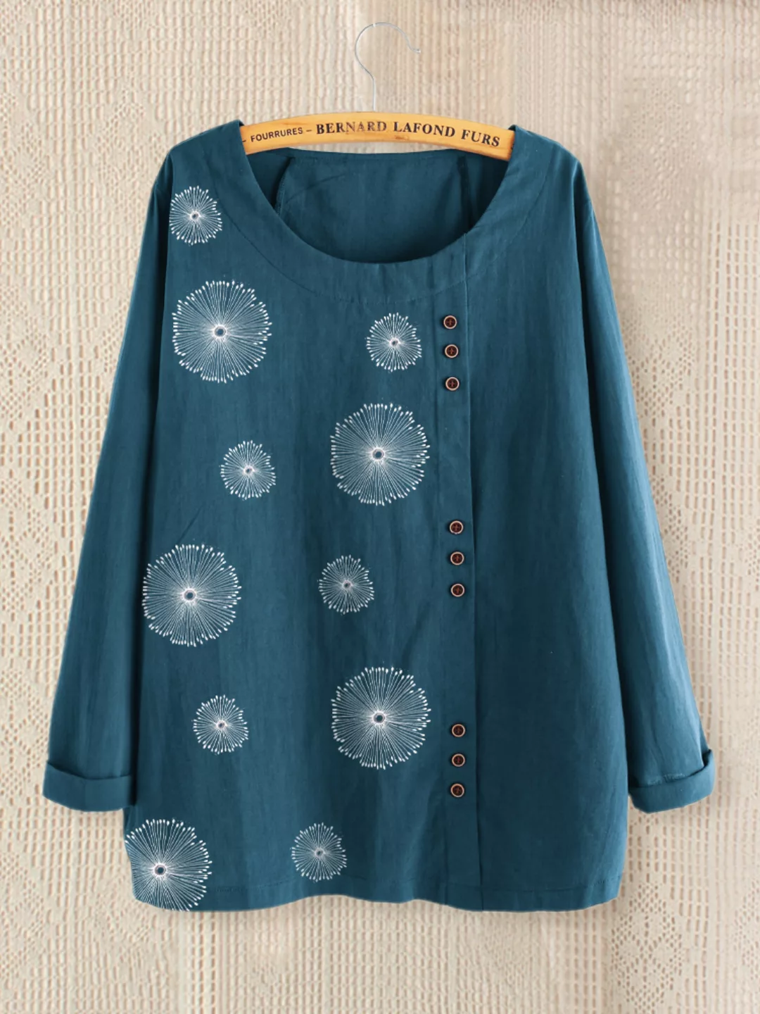 Daisy Flower Printed Langarm O-Ausschnitt Patchwork Bluse für Damen günstig online kaufen