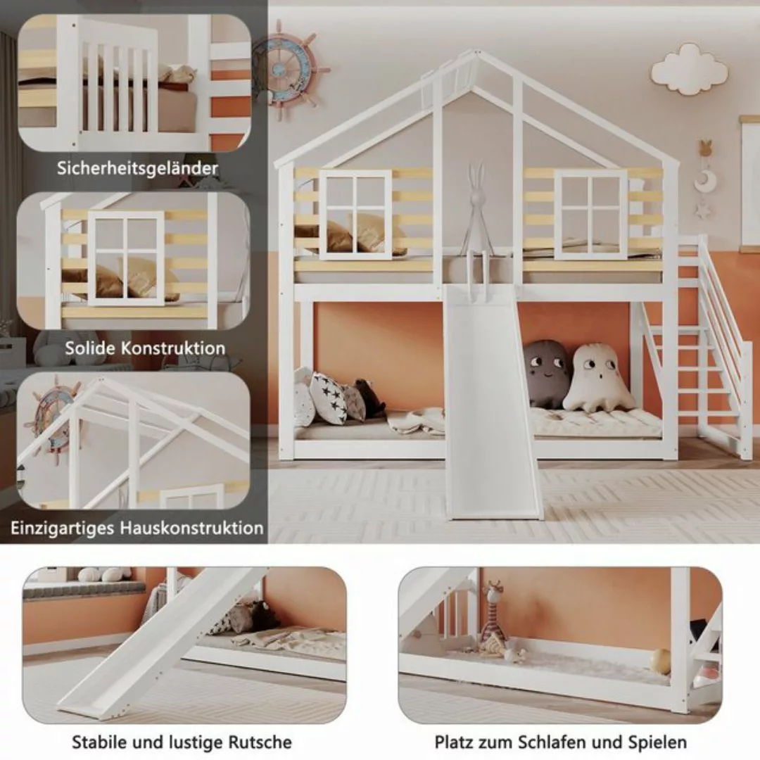 REDOM Etagenbett Etagenbett, Holzbett mit Treppe und Gitter, Einzelbett (mi günstig online kaufen