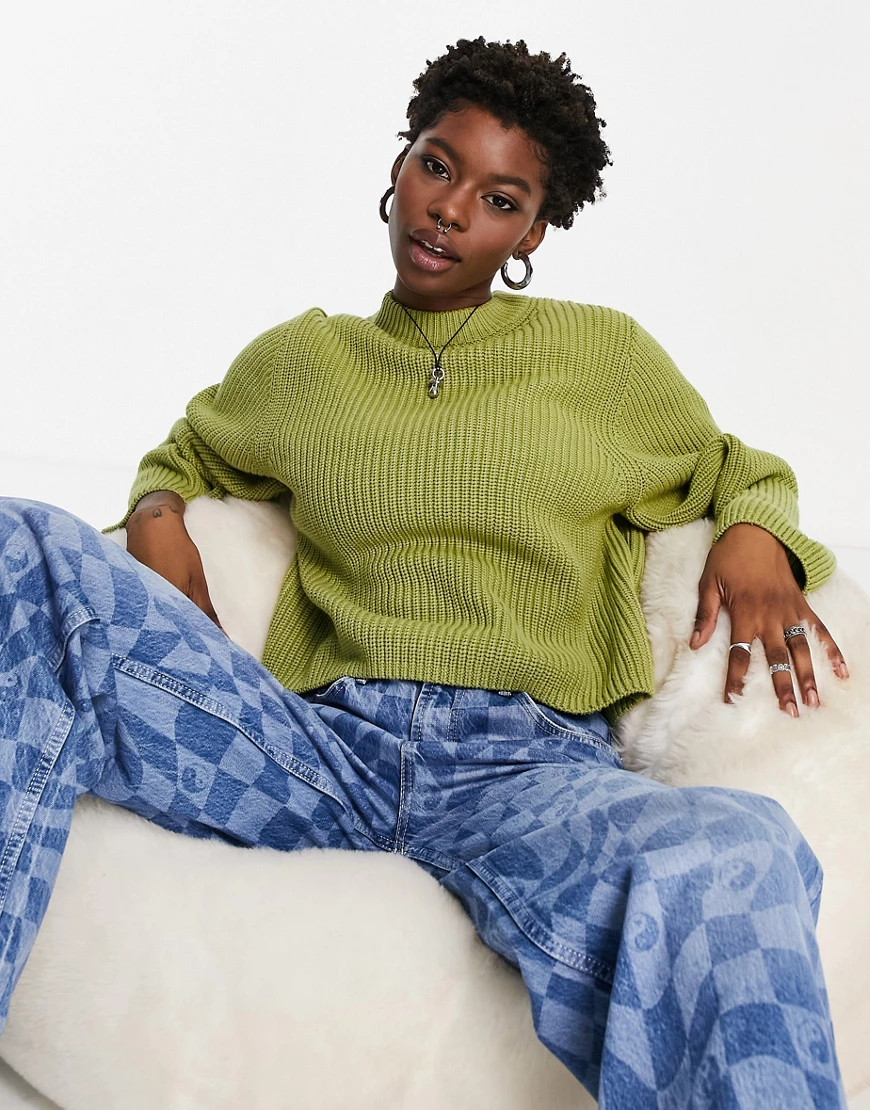 Weekday – Minnie – Pullover aus recyceltem Polyester in Limettengrün günstig online kaufen