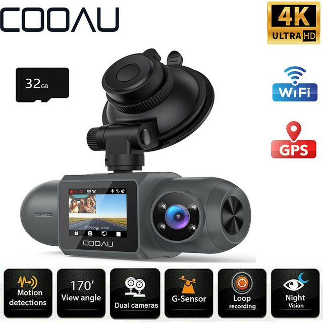 COOAU Dashcam Auto Vorne Hinten 4k/1080P WiFi GPS Dual Dash Cam mit SD Kart günstig online kaufen