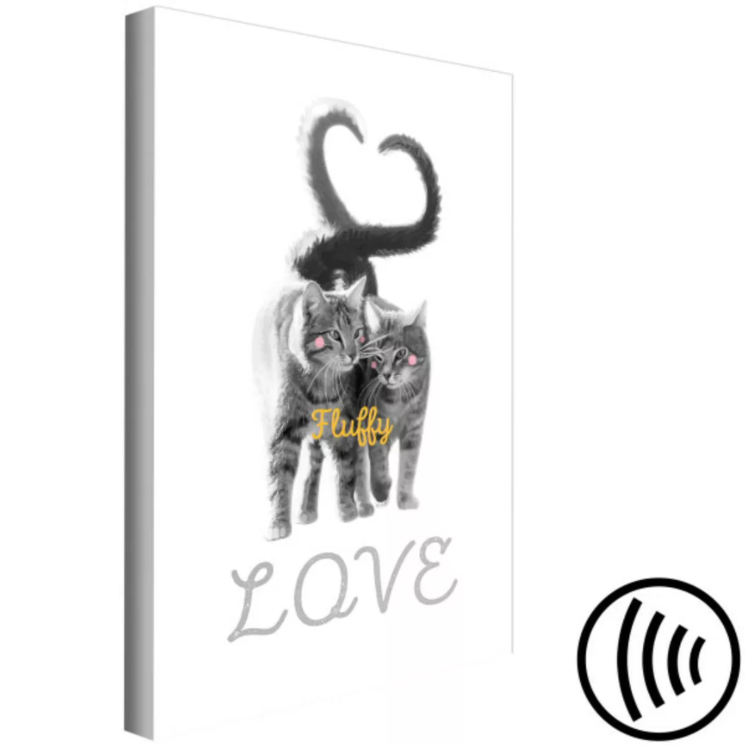 Wandbild Verliebte Katzen – graue Pelztiere mit der englischen Aufschrift L günstig online kaufen