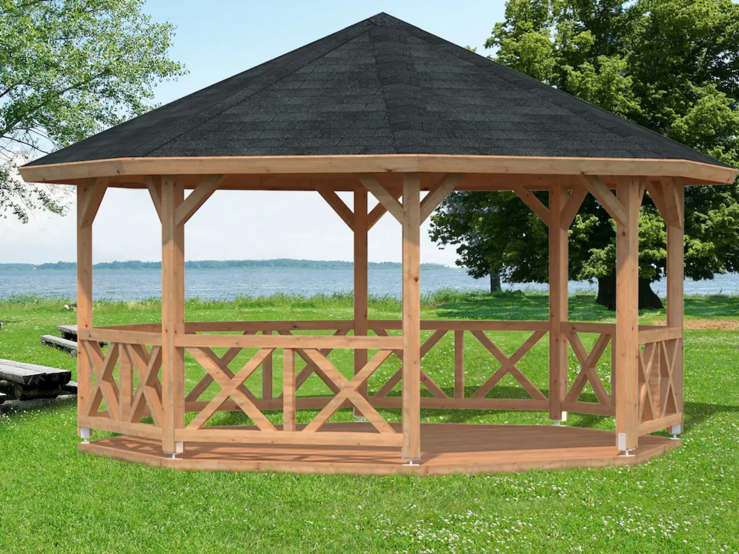 Palmako Holz-Pavillon Betty Braun imprägniert 465 cm x 465 cm ohne Fußboden günstig online kaufen