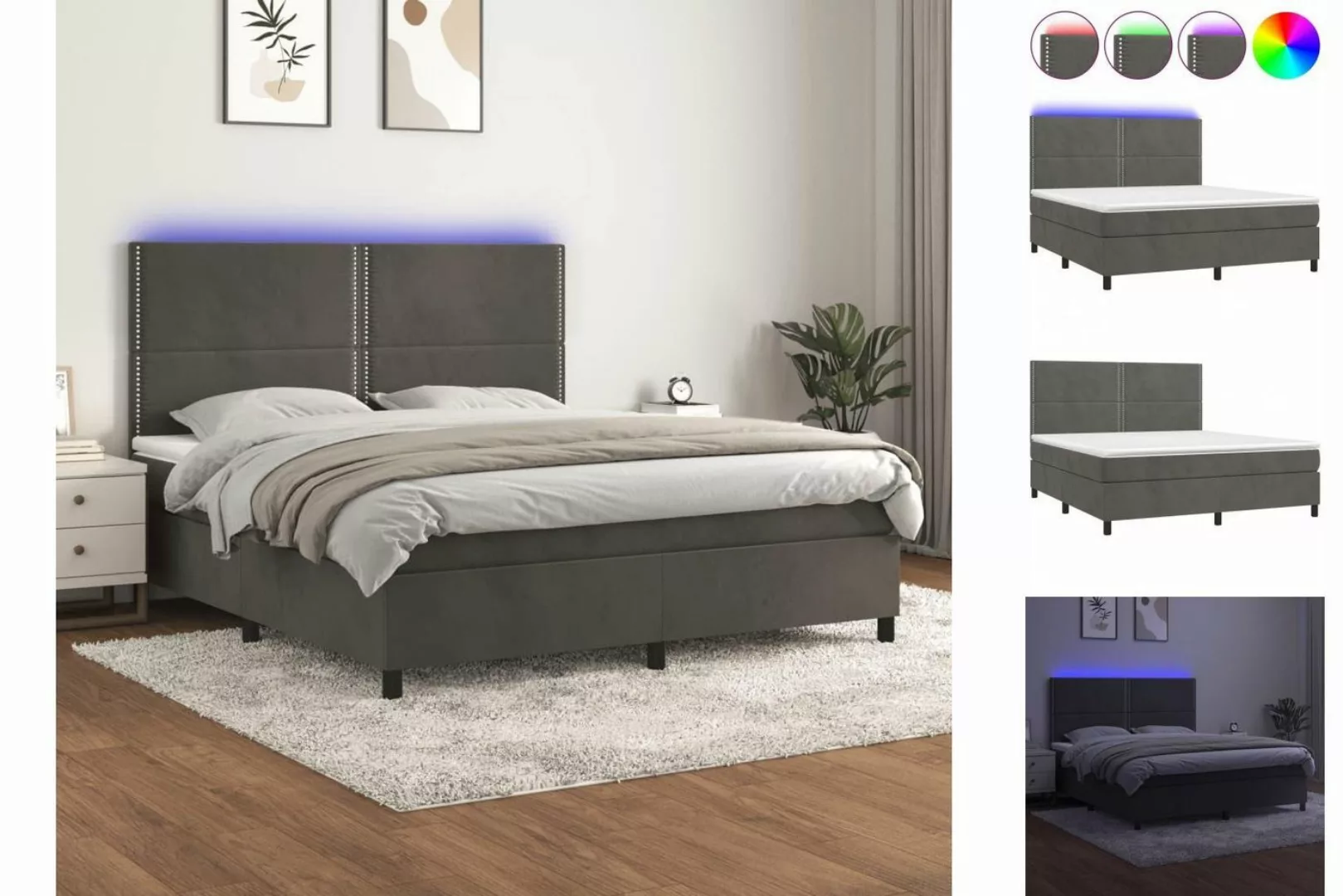 vidaXL Boxspringbett Boxspringbett mit Matratze & LED Samt (160 x 200 cm, D günstig online kaufen