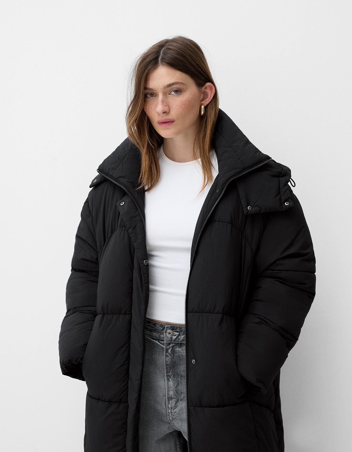 Bershka Langer Puffmantel Damen L Schwarz günstig online kaufen