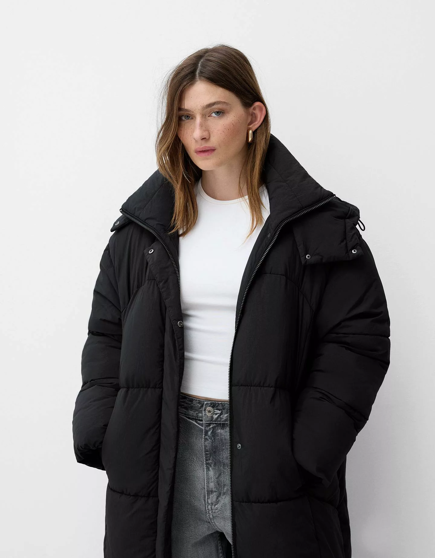 Bershka Langer Puffmantel Damen Xs Schwarz günstig online kaufen