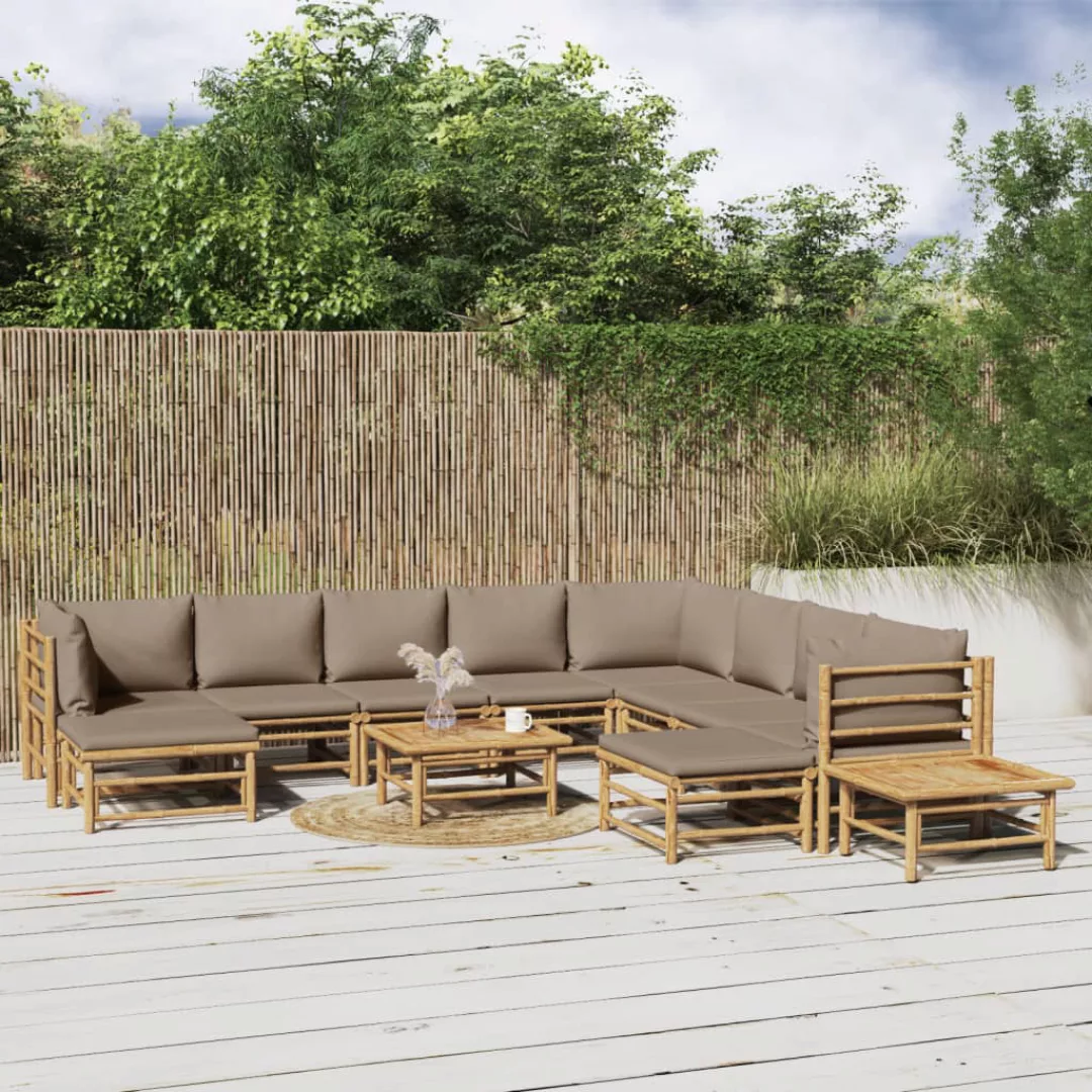 Vidaxl 12-tlg. Garten-lounge-set Mit Kissen Taupe Bambus günstig online kaufen
