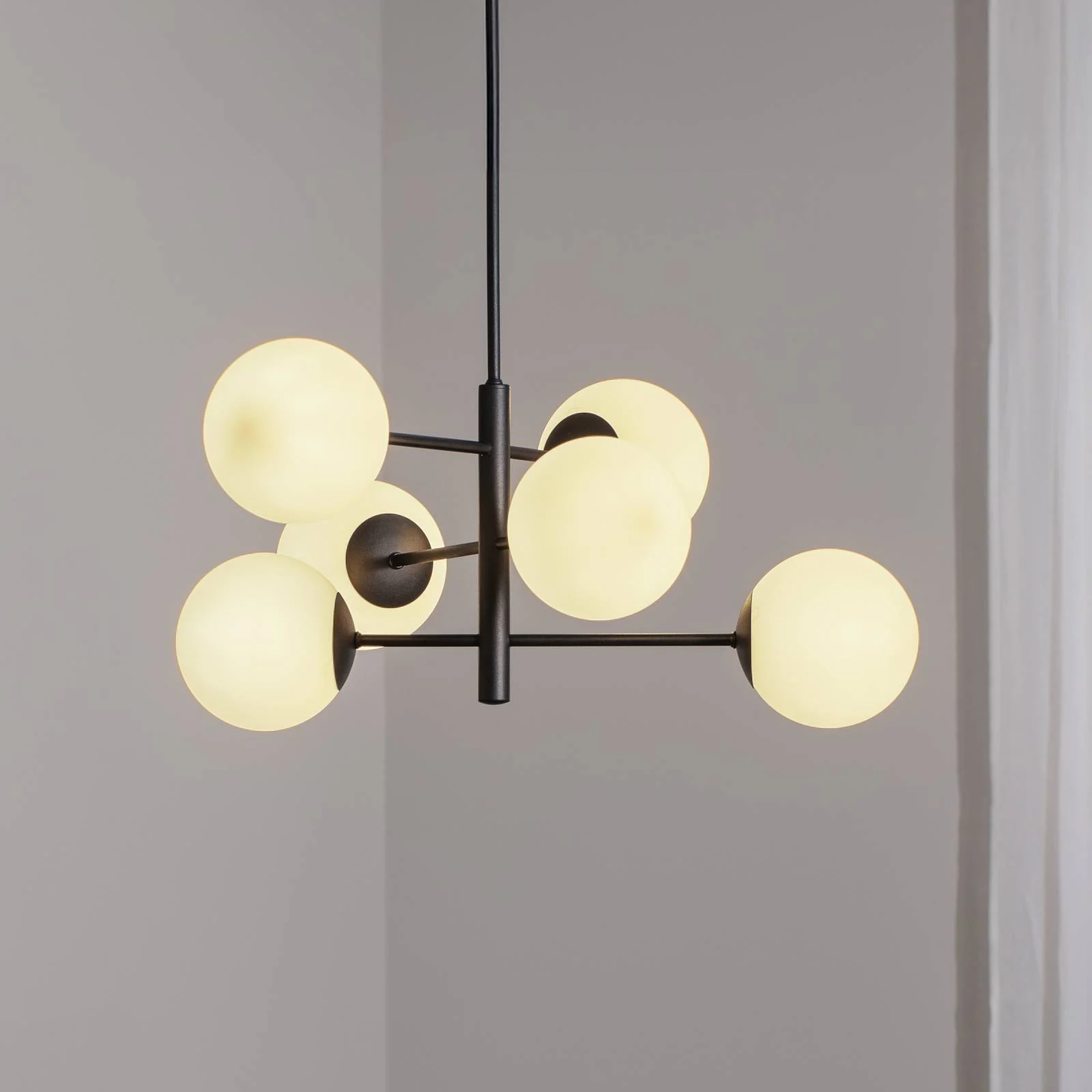 Hängeleuchte Aurora, schwarz, Ø 60 cm, 6-flammig, Glas, E14 günstig online kaufen