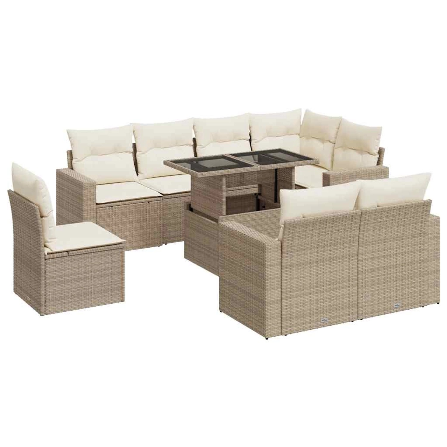 vidaXL 9-Tlg Garten-Sofagarnitur mit Kissen Beige Poly Rattan 3326339 günstig online kaufen