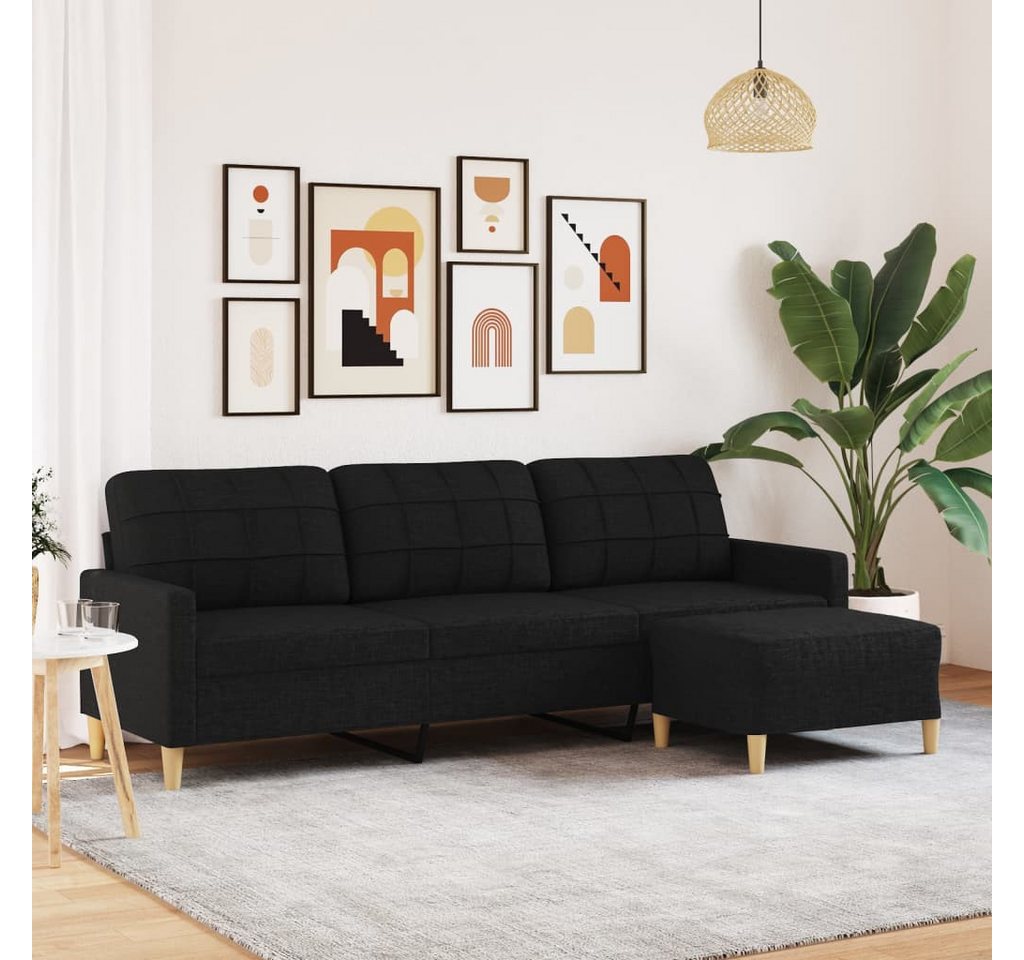 vidaXL Sofa, 3-Sitzer-Sofa mit Hocker Schwarz 210 cm Stoff günstig online kaufen