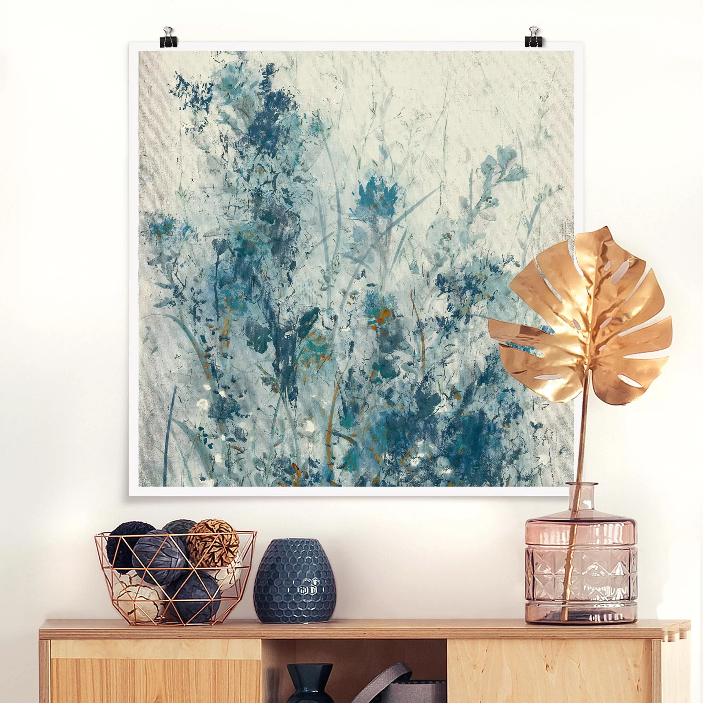Poster Blumen - Quadrat Blaue Frühlingswiese I günstig online kaufen