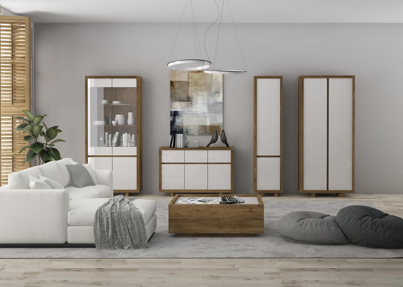 Xlmoebel Sofa Möbelset für das Wohnzimmer bestehend aus Vitrine, Sideboard, günstig online kaufen