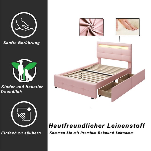 OKWISH Bett Kinderbett Jugendbett Gästebett Polsterbett (mit LED-Leuchten, günstig online kaufen