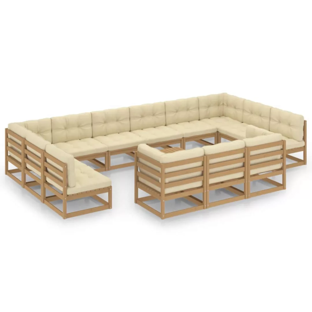 14-tlg. Garten-lounge-set Kissen Honigbraun Kiefer Massivholz günstig online kaufen