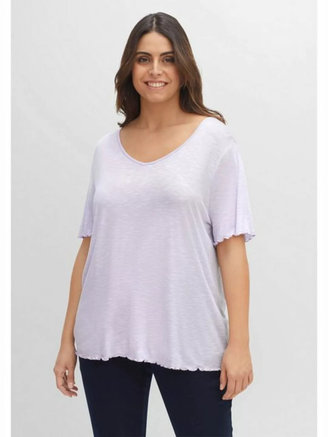 Sheego T-Shirt "Große Größen", mit weitem V-Ausschnitt und Rollkanten günstig online kaufen