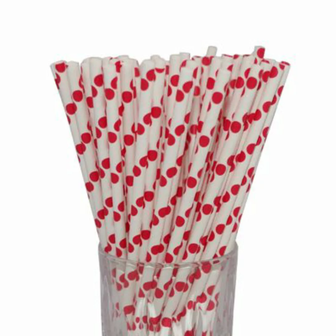 LUXENTU Papier-Trinkhalm rot/weiß gepunktet 100 Stück Trinkhalme günstig online kaufen
