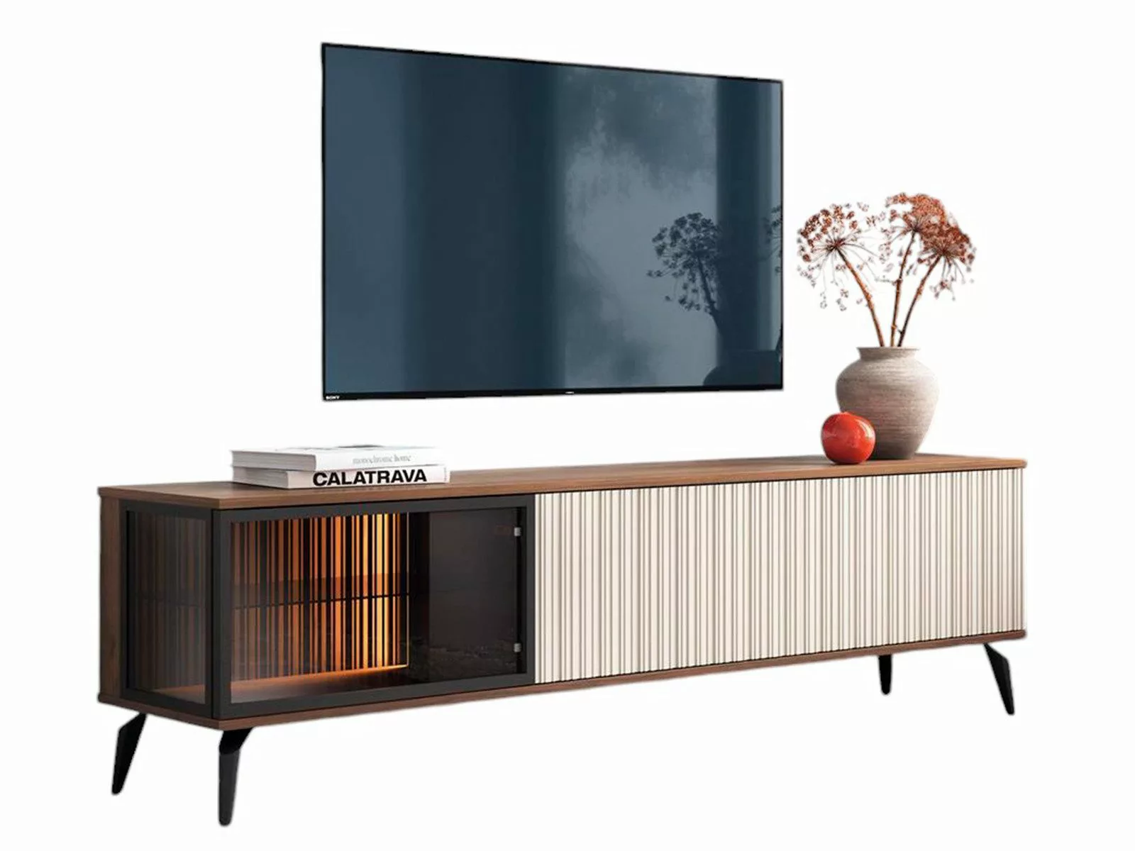 Compleo TV-Schrank dreitürig VIVIN, geriffelte Front, günstig online kaufen