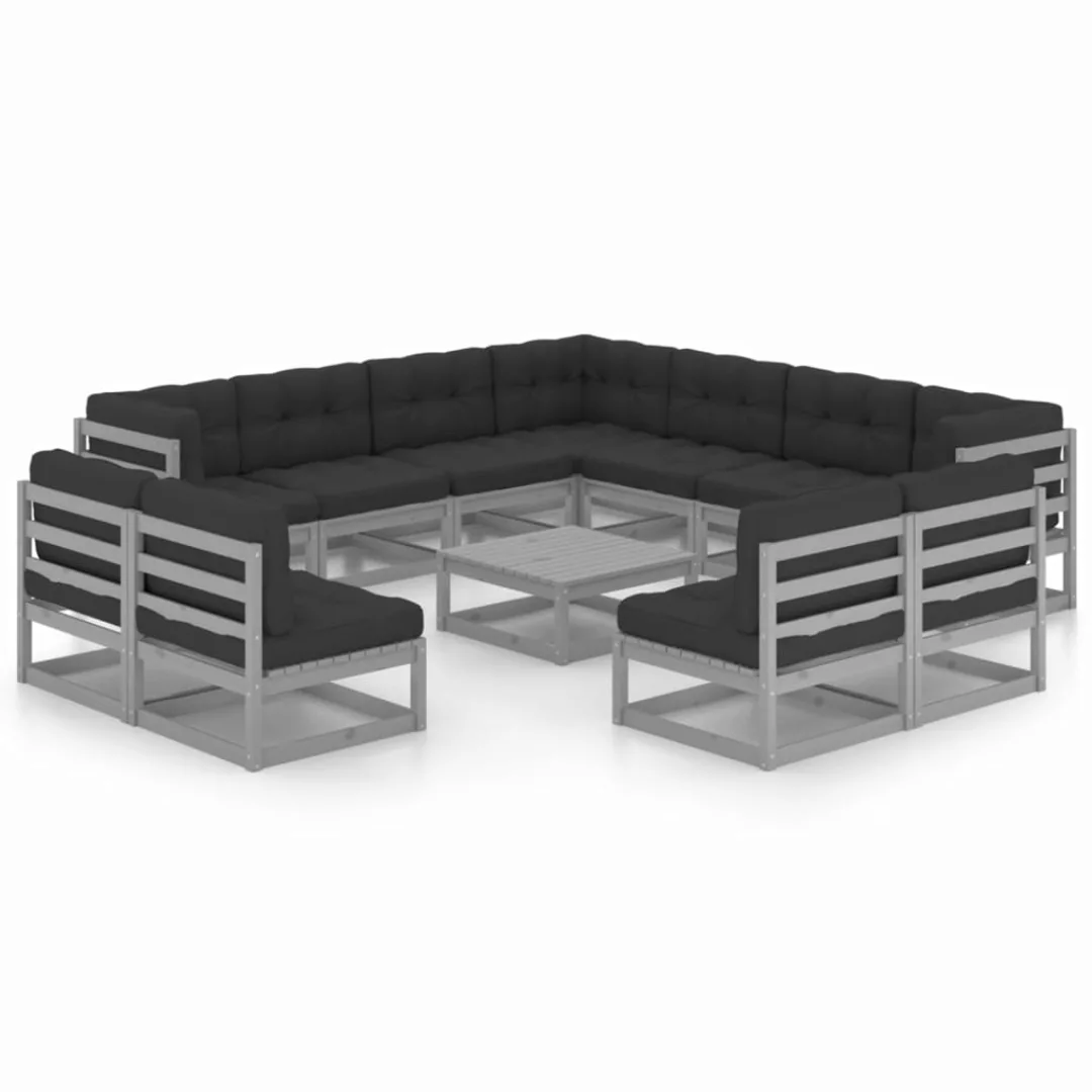 12-tlg. Garten-lounge-set Mit Kissen Grau Kiefer Massivholz günstig online kaufen