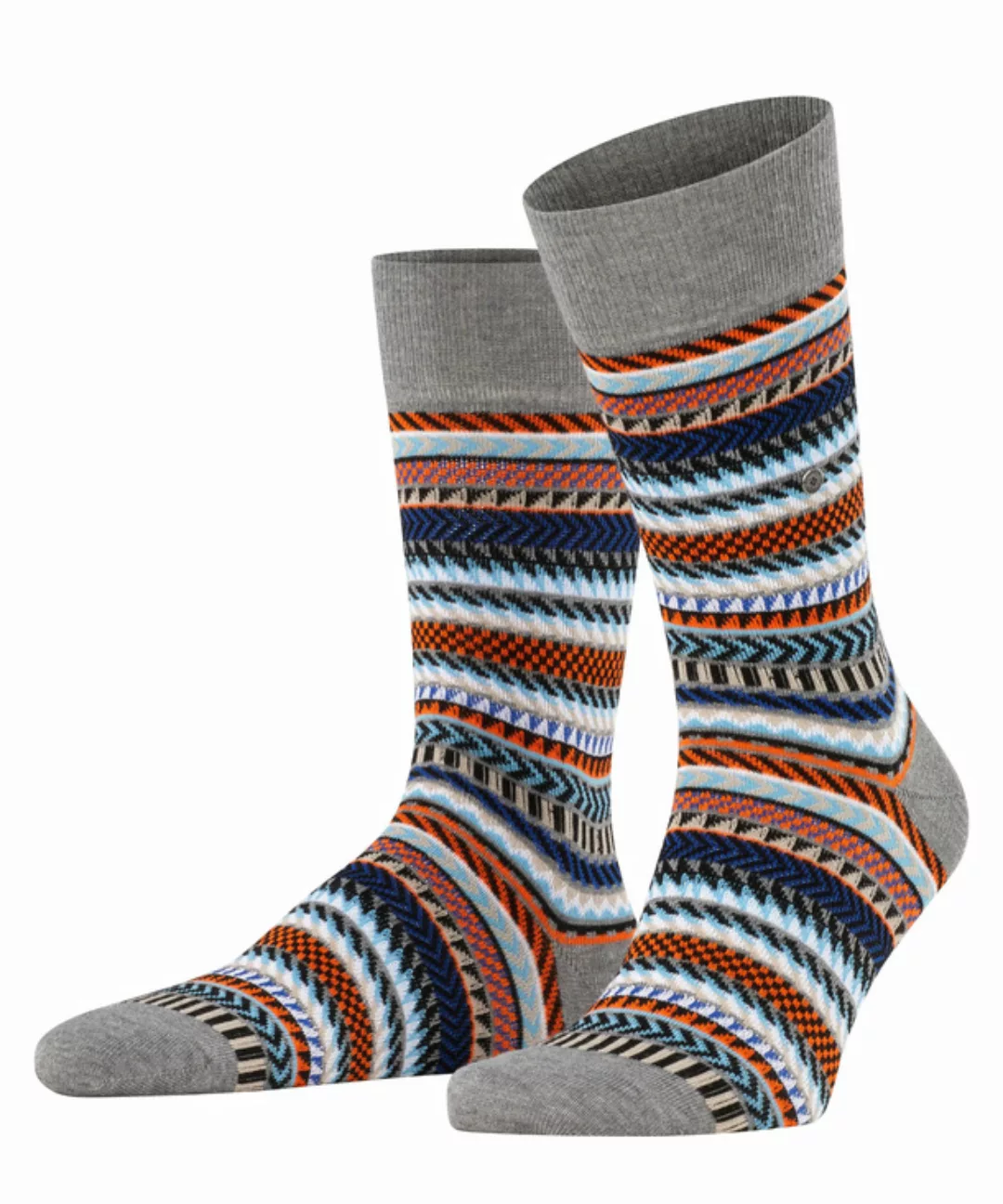 Burlington Digital Fair Isle Herren Socken, 40-46, Grau, Streifen, Baumwoll günstig online kaufen