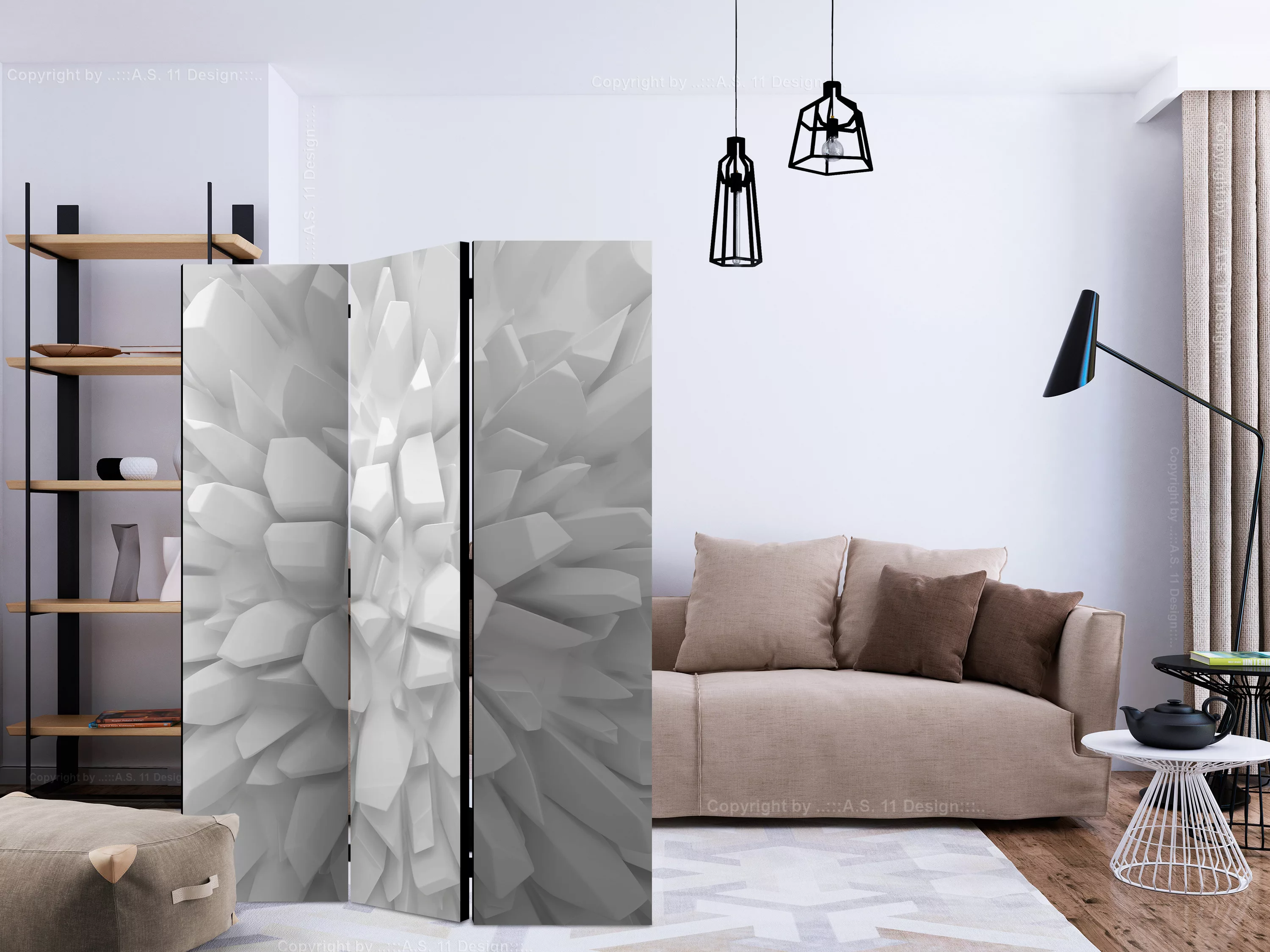 3-teiliges Paravent - White Dahlia [room Dividers] günstig online kaufen