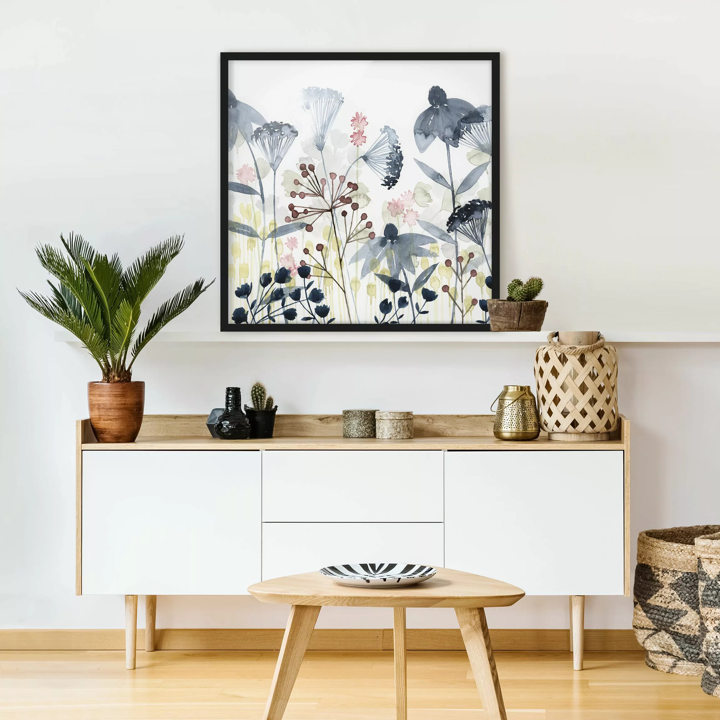 Bild mit Rahmen Blumen - Quadrat Wildblumen Aquarell I günstig online kaufen