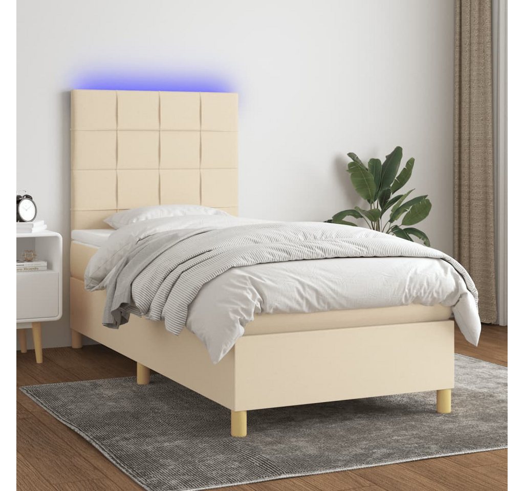 vidaXL Boxspringbett Boxspringbett mit Matratze LED Creme 100x200 cm Stoff günstig online kaufen