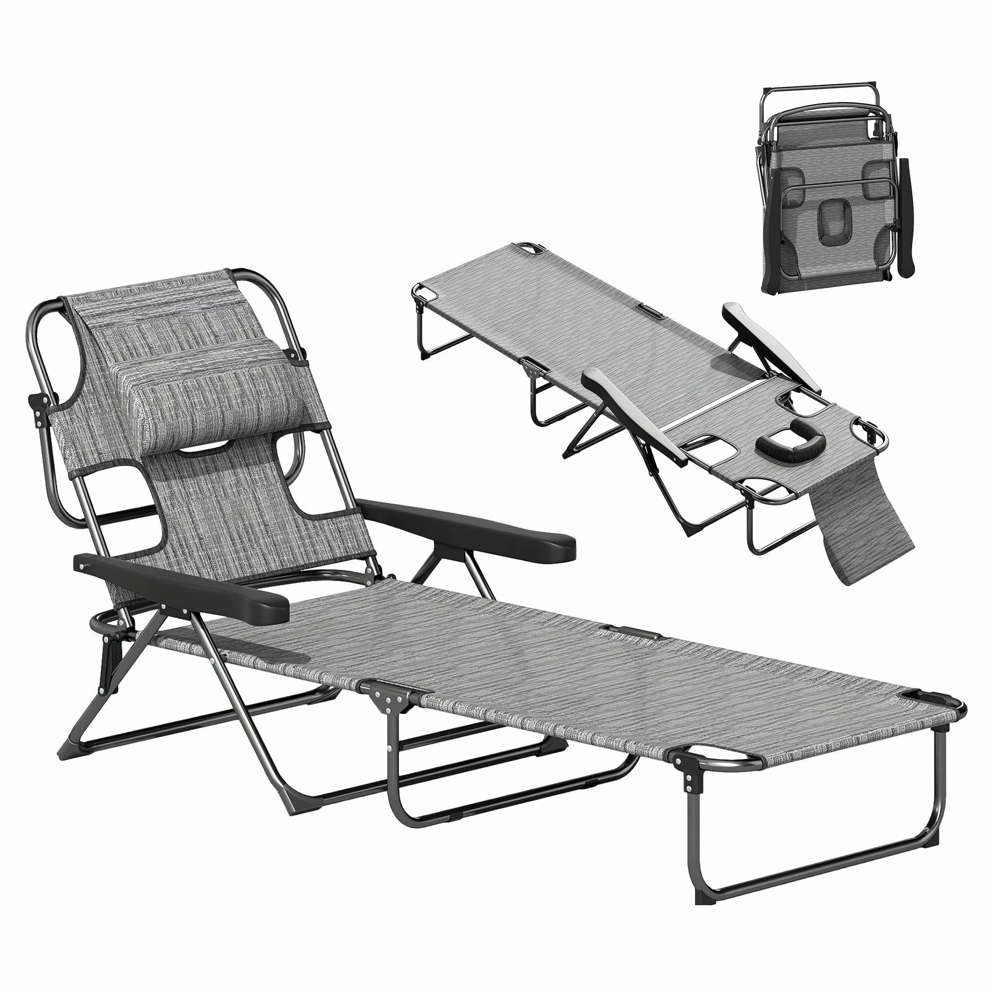 Outsunny Gartenliege klappbar mit Lesefenster, Kopfkissen, günstig online kaufen