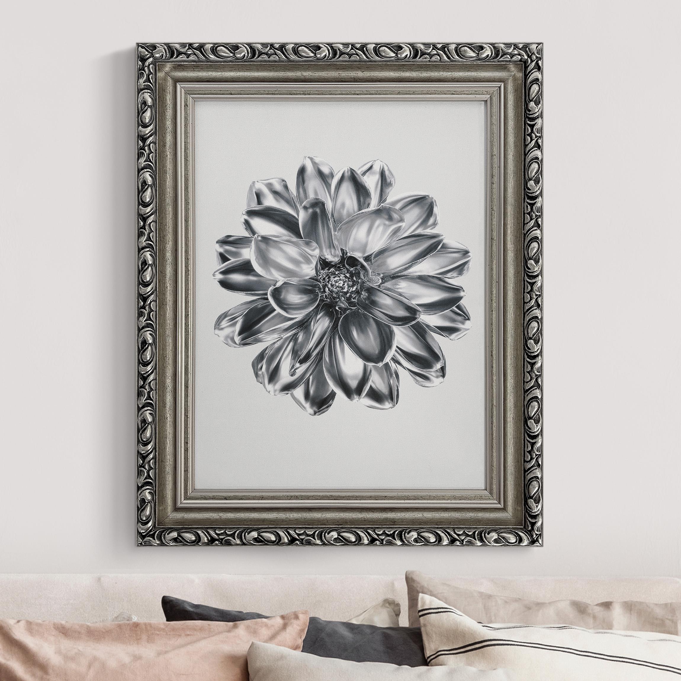 Gerahmtes Leinwandbild Dahlie Blume Silber Metallic günstig online kaufen