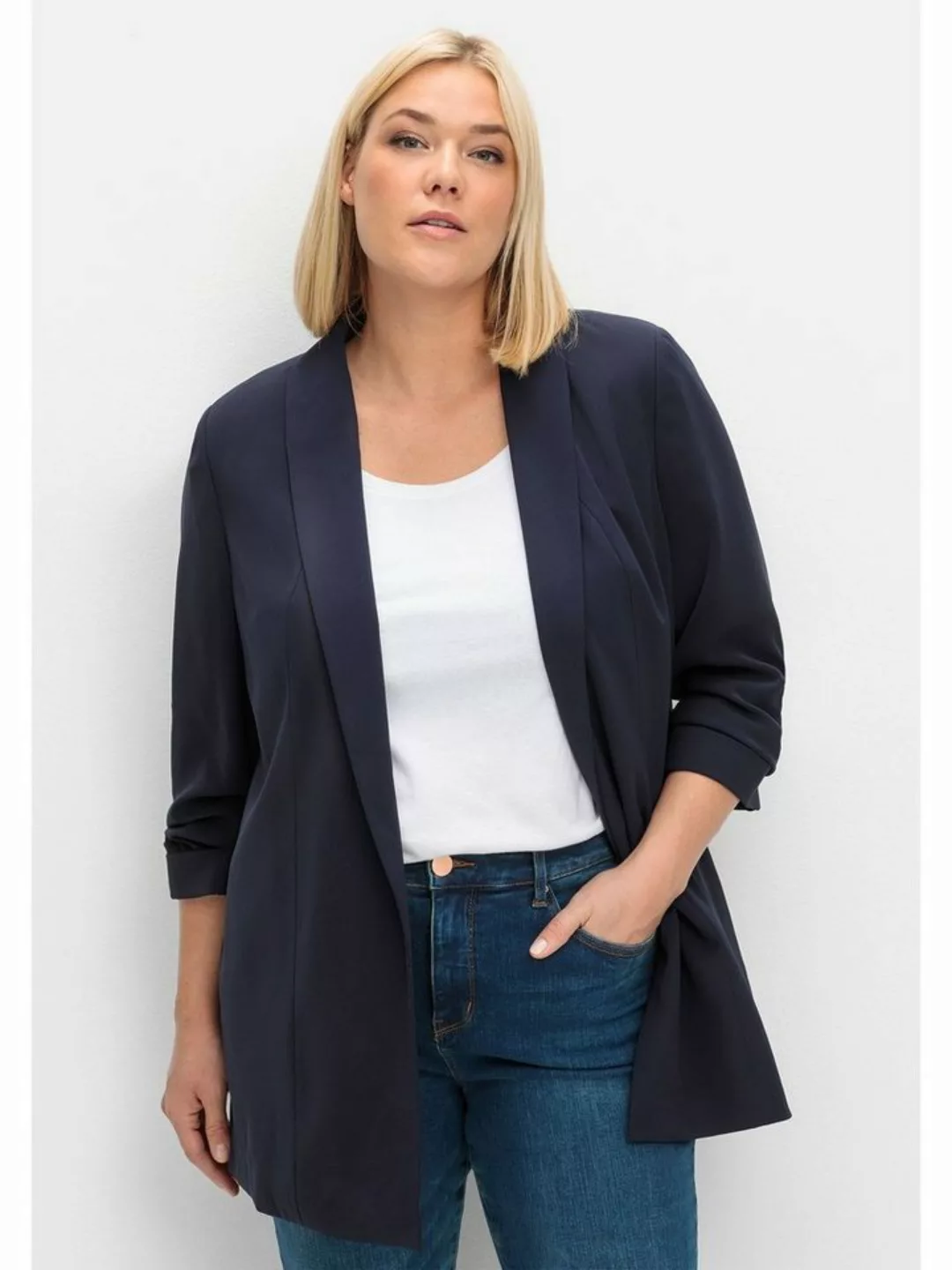 Sheego Longblazer "Große Größen", mit Schalkragen und gerafftem 3/4-Arm günstig online kaufen