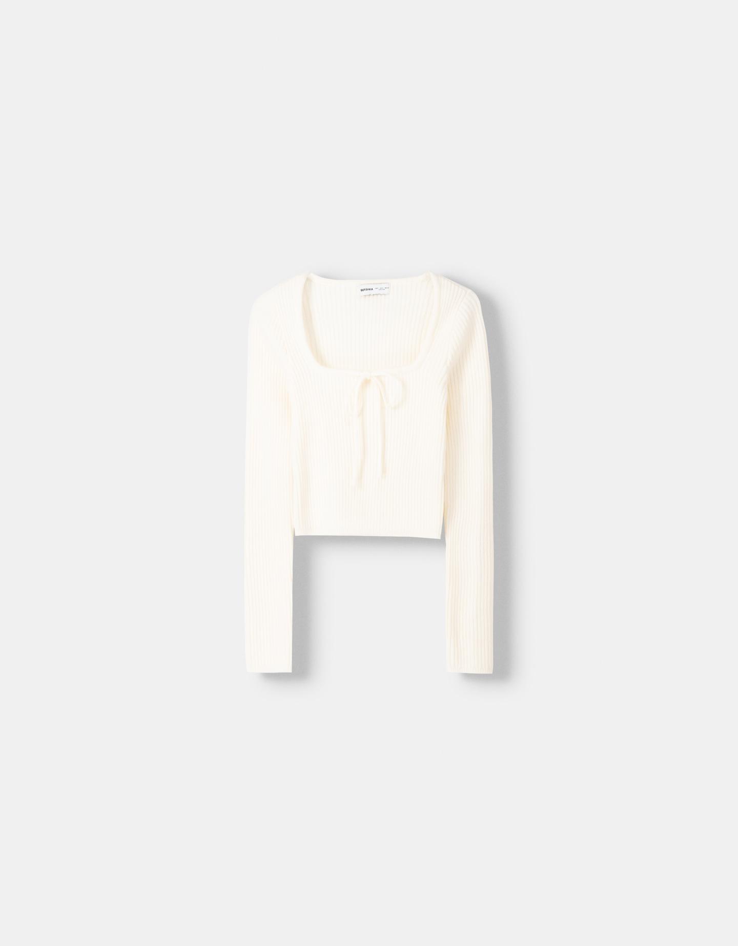 Bershka Pullover Mit Kastenausschnitt Und Schleife Damen M Weiss günstig online kaufen