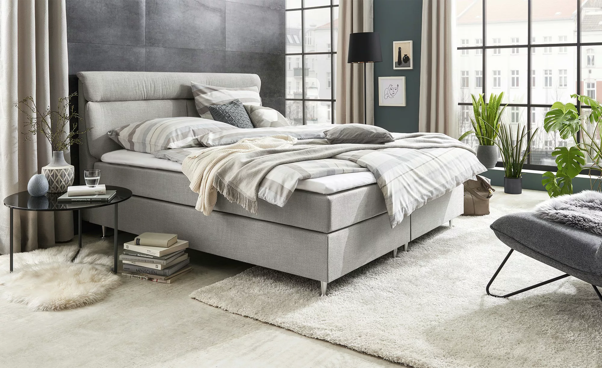 Boxspringbett  Fero ¦ grau ¦ Maße (cm): B: 151 H: 105,5 Betten > Einzelbett günstig online kaufen