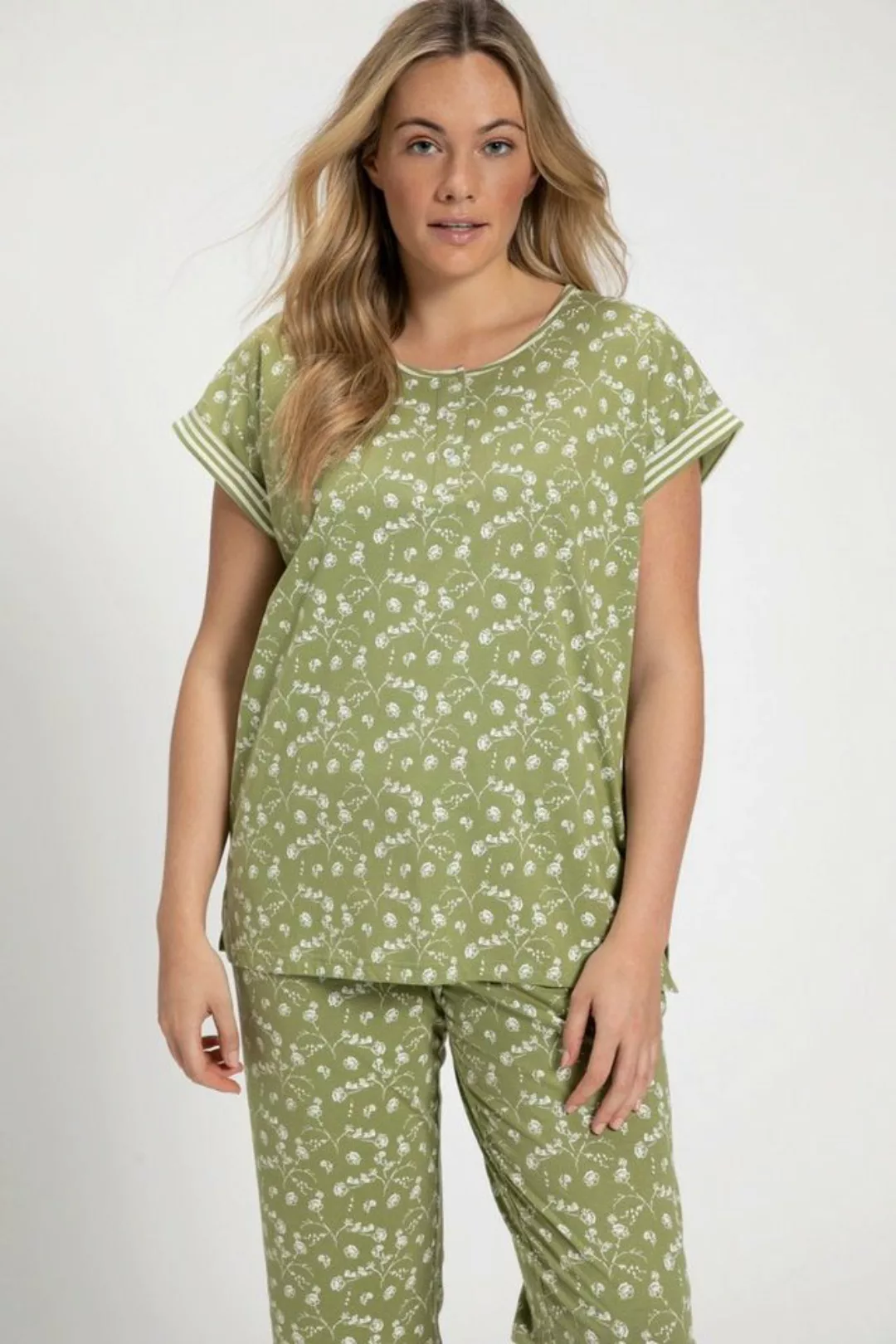 Ulla Popken Pyjamaoberteil Pyjama-Shirt Rundhals Halbarm Biobaumwolle günstig online kaufen