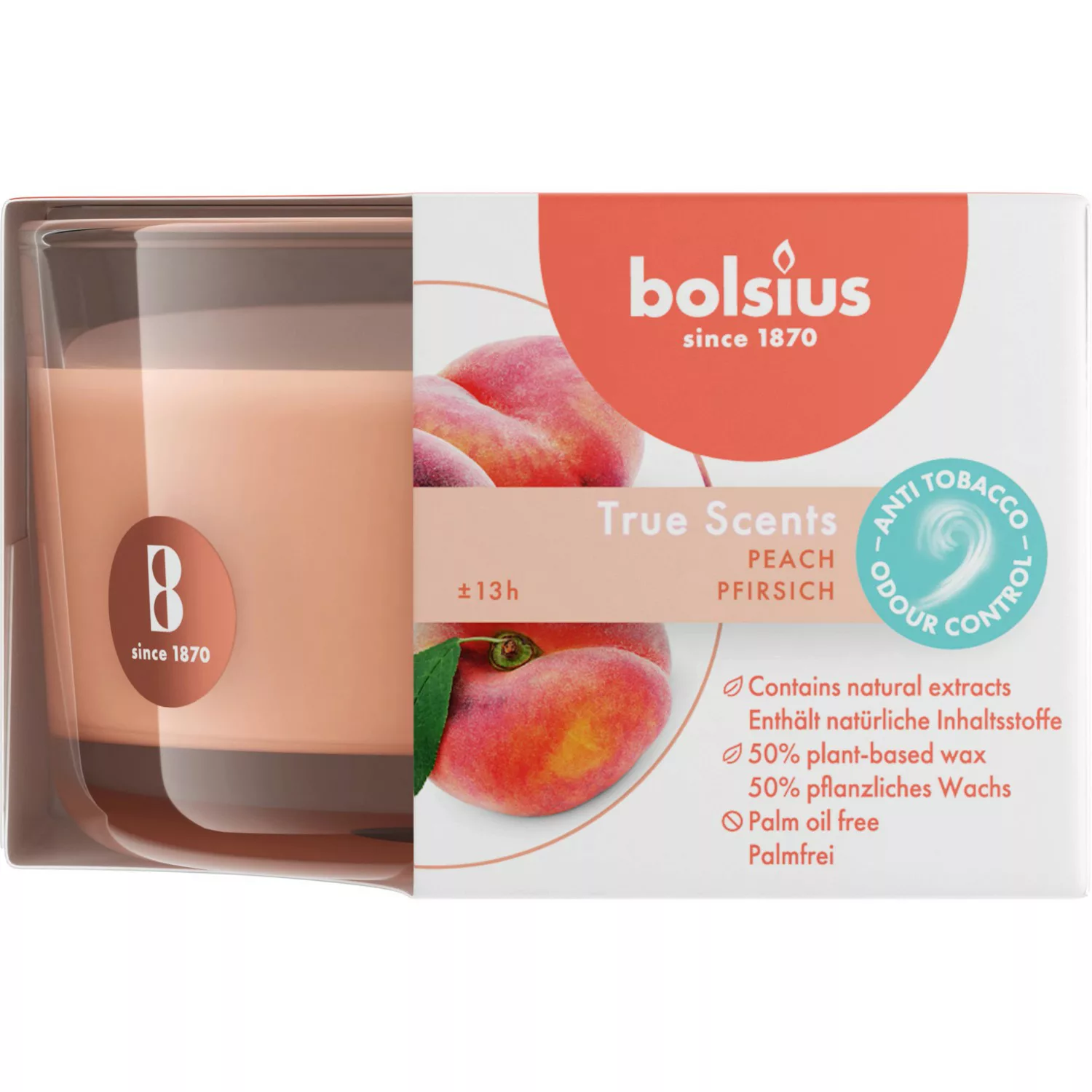 Bolsius Duftglas True Scents Flach Ø 8 cm x 5 cm Pfirsich günstig online kaufen