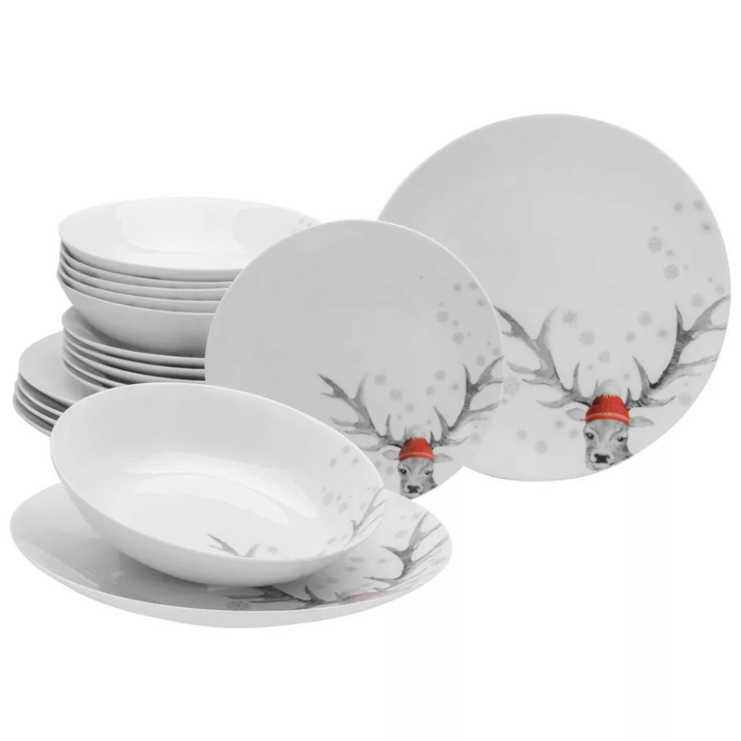 CreaTable Tafelservice »Luna Hirsch«, (Set, 12 tlg.), winterliches Hirsch-M günstig online kaufen