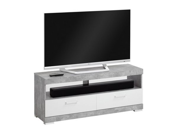 FMD Möbel TV-Schrank in Beton LA-weiß Edelglanz - 120x50x35cm (BxHxT) günstig online kaufen