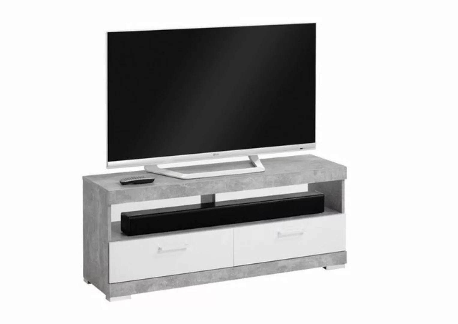 PREISBRECHER TV-Schrank BRISTOL 5 in Beton LA-weiß Edelglanz - 120x50x35cm günstig online kaufen