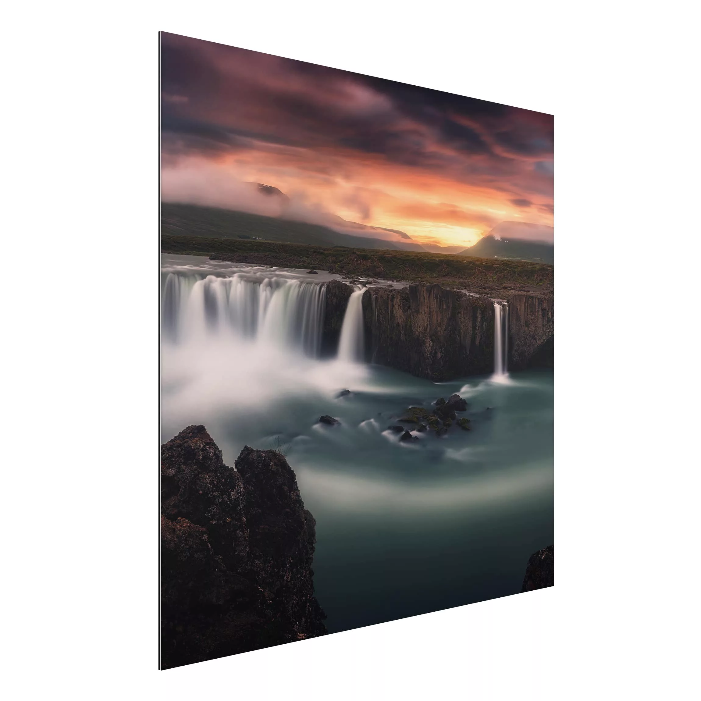 Alu-Dibond Bild Natur & Landschaft - Quadrat Goðafoss Wasserfall in Island günstig online kaufen