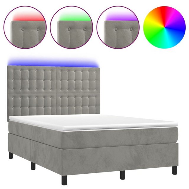 vidaXL Bettgestell Boxspringbett mit Matratze LED Hellgrau 140x190 cm Samt günstig online kaufen