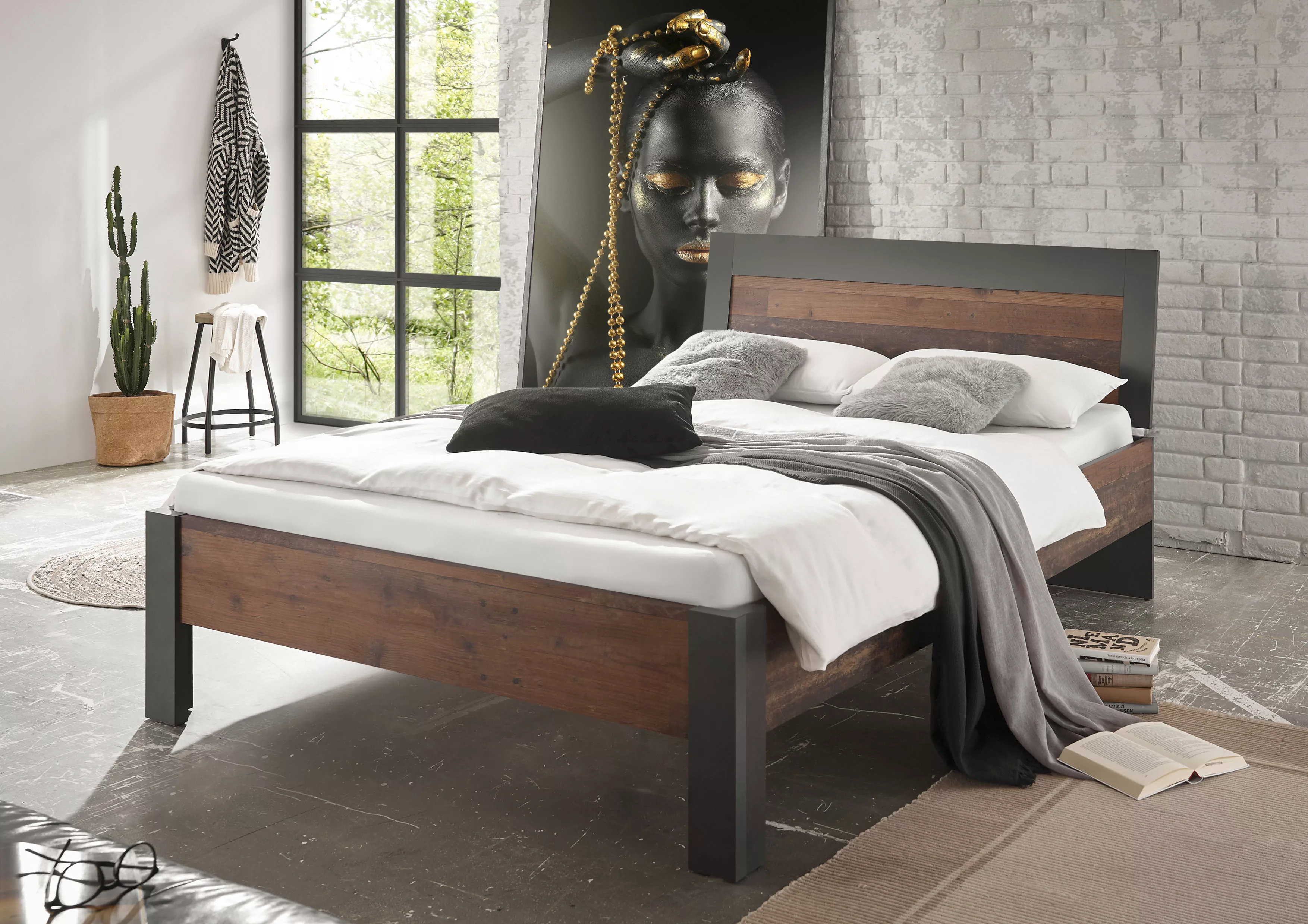 Home affaire Einzelbett "BROOKLYN Bett im Industrial Design, Bettgestell, B günstig online kaufen