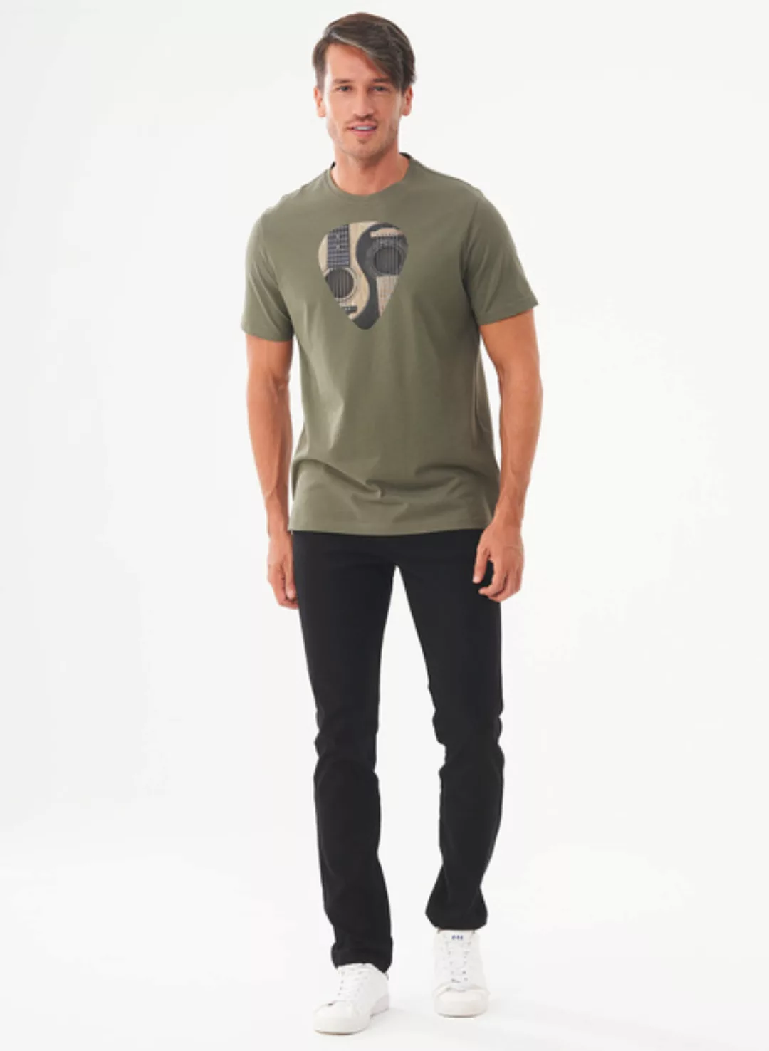 T-shirt Aus Bio-baumwolle Mit Gitarren-print günstig online kaufen