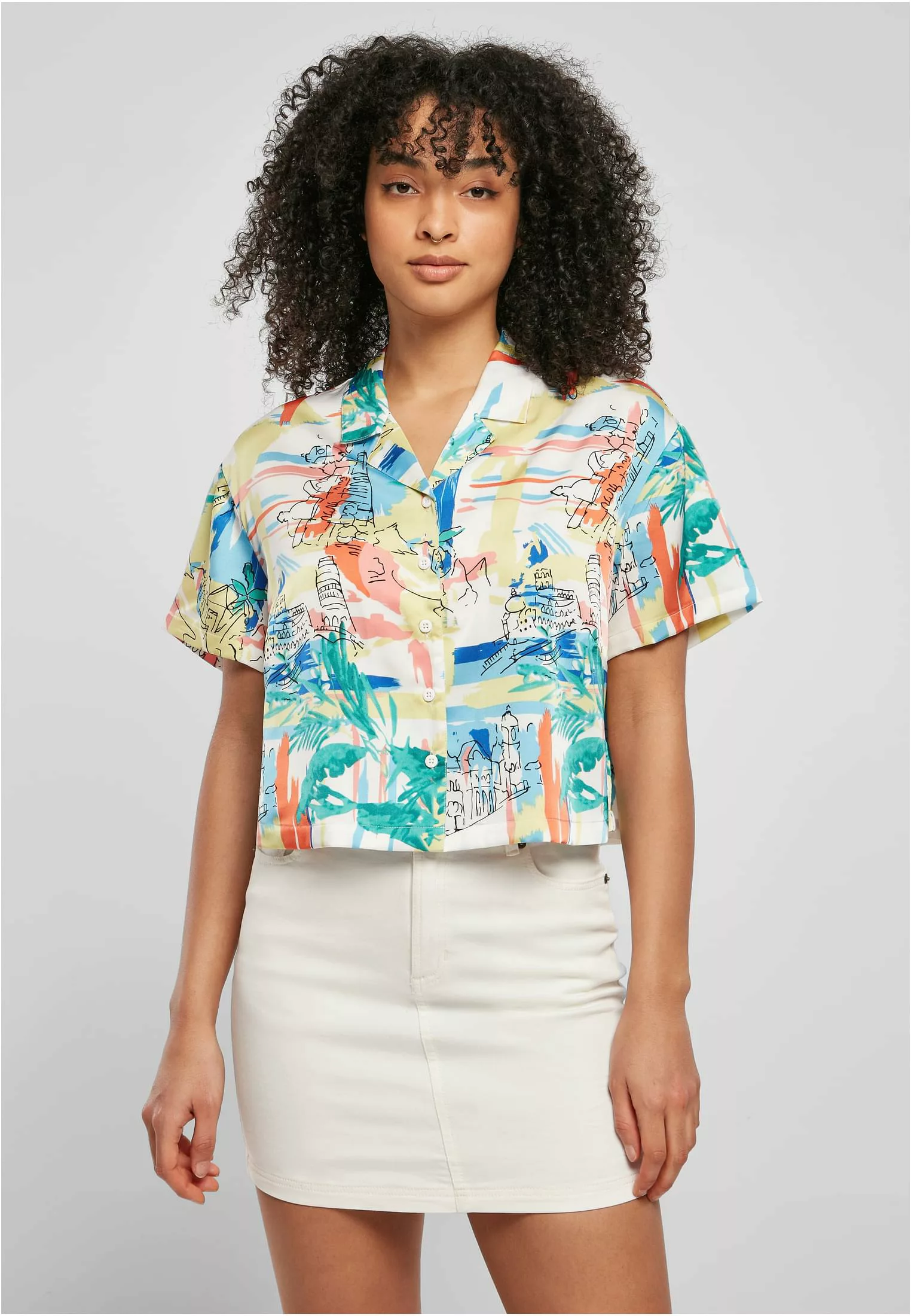 URBAN CLASSICS Klassische Bluse "Damen Ladies AOP Satin Resort Shirt" günstig online kaufen