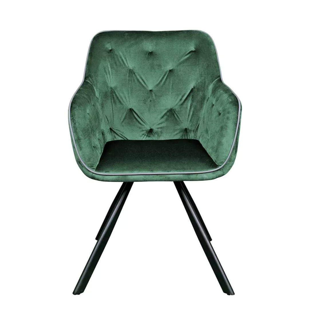 Esstisch Stuhl in Grün Samt Armlehnen günstig online kaufen