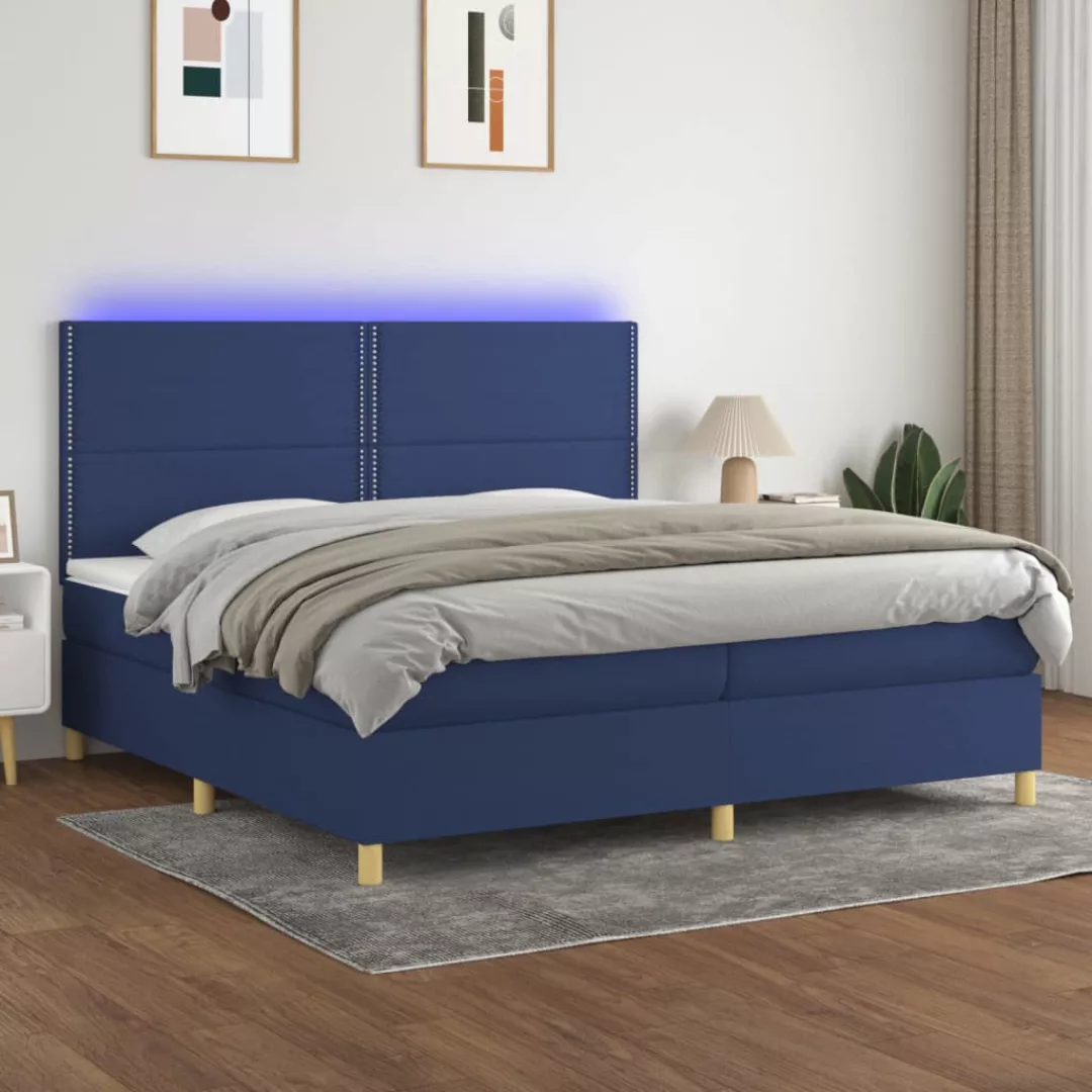 vidaXL Bettgestell Boxspringbett mit Matratze LED Blau 200x200 cm Stoff Bet günstig online kaufen