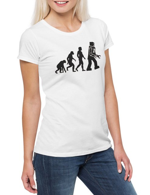 Urban Backwoods Print-Shirt The Big White Robot Evolution Damen T-Shirt Ban günstig online kaufen