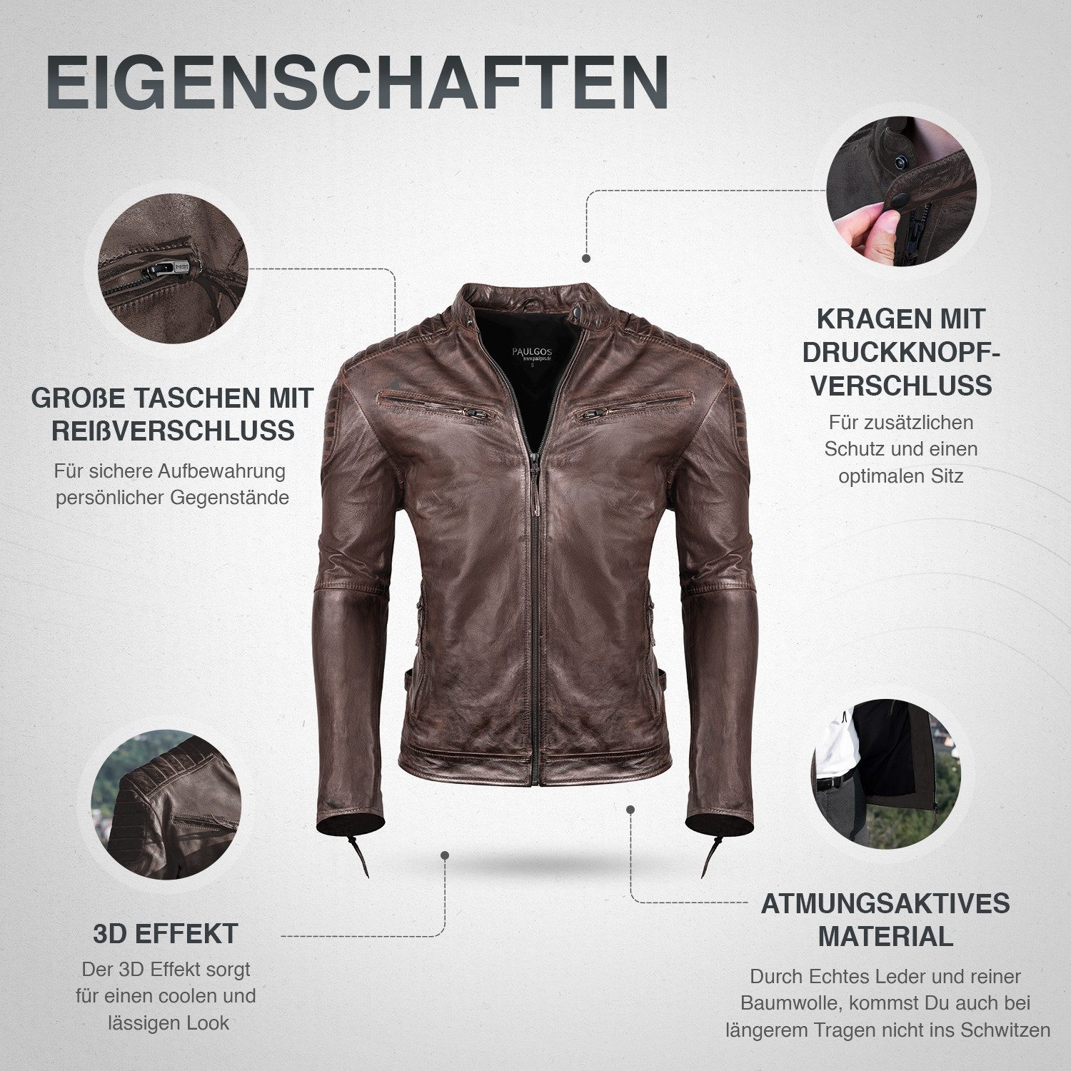 PAULGOS Lederjacke Herren Jacke Übergangsjacke Biker günstig online kaufen