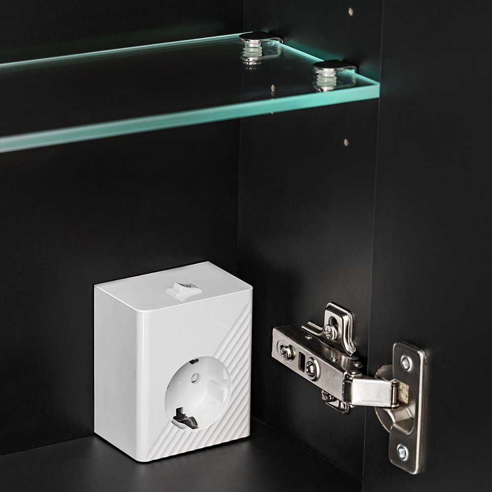 Lomadox Spiegelschrank PUEBLA-56-BLACK 140cm, LED-Beleuchtung, matt günstig online kaufen