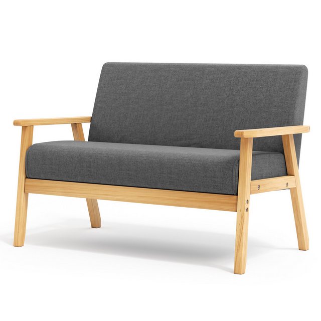 NAIMP 2-Sitzer Modern Sessel Holz und Leinenstoff für Wohnzimmer Schlafzimm günstig online kaufen