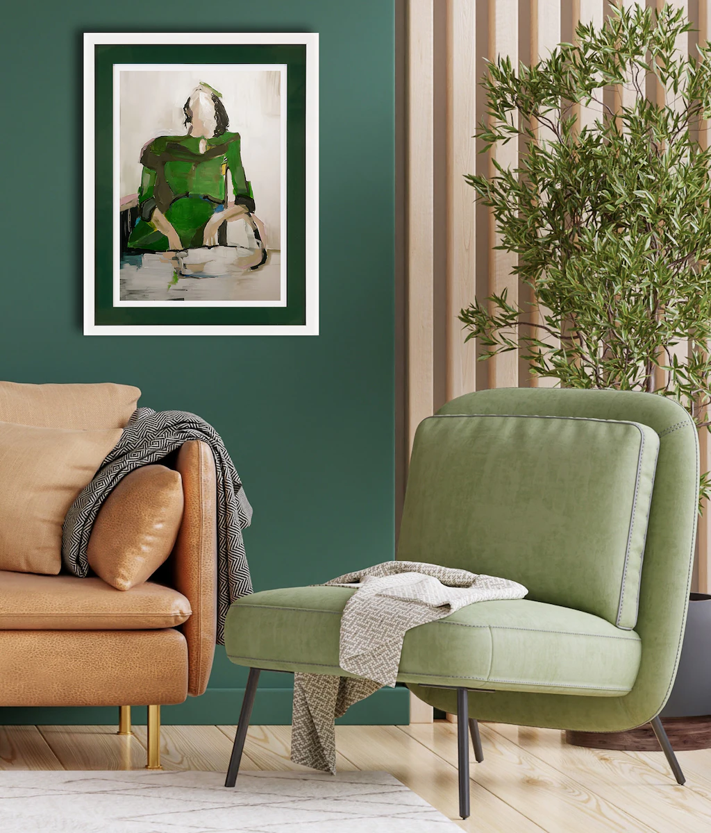 queence Bild mit Rahmen »Abstrakt, Frau, dunkelgrün«, Bilder von Frauen-Fra günstig online kaufen