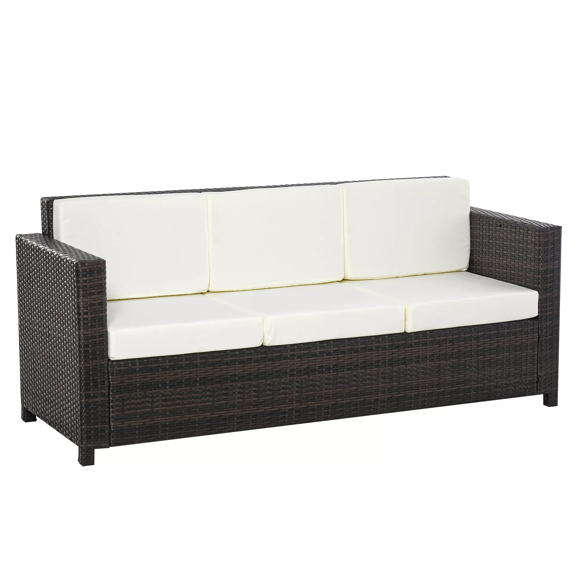 Outsunny Poly-Rattan Garten Loungesofa 3-Sitzer mit Kissen, braun und weiß, günstig online kaufen