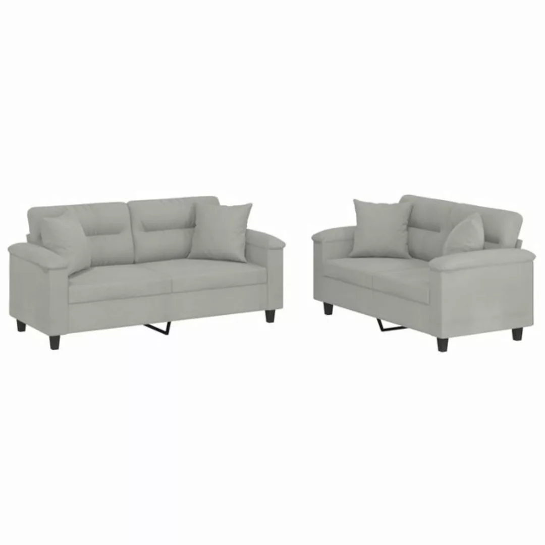 vidaXL Sofa Sofagarnitur Set mit Kissen Mikrofasergewebe, 2-tlg., Hellgrau günstig online kaufen