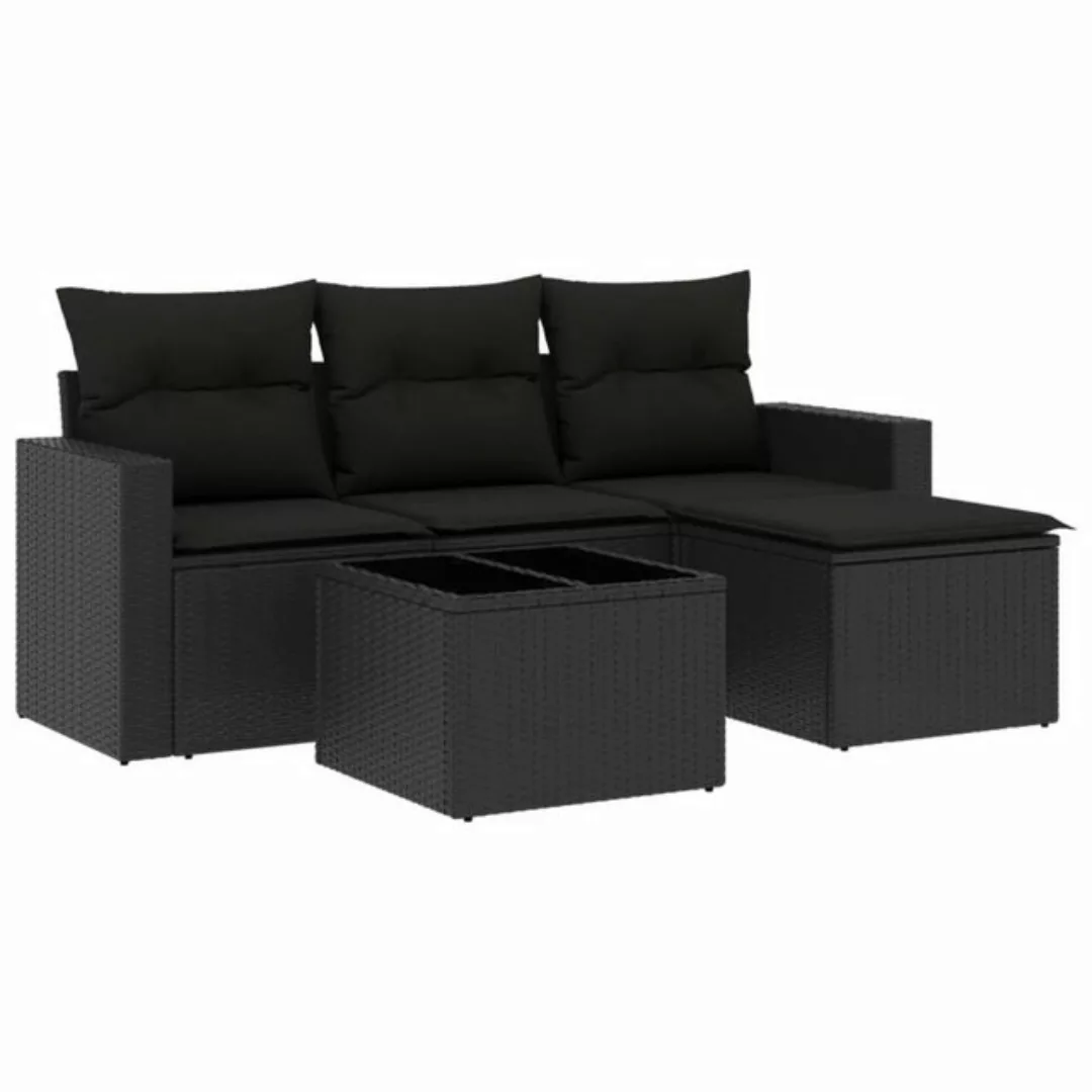 vidaXL Sofaelement 5-tlg. Garten-Sofagarnitur mit Kissen Schwarz Poly Ratta günstig online kaufen